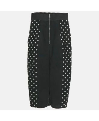 Women's Black Polka Dot Print Mesh Midi Skirt