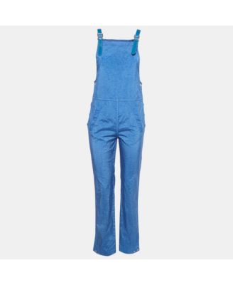 Women's Warm Royal Blue Synthetic Leather Trim Dungarees