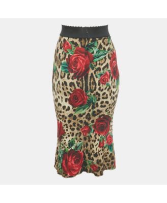 Women's Brown Animal & Floral Print Crepe Midi Skirt