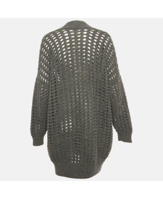 Women's Grey Sequin Open Knit Cardigan