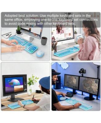 2.4G Wireless Keyboard and Mouse Combo - Blue  Full-Size 104 Keys ABS Material  Round Keycaps  Typewriter Style Laptop/PC