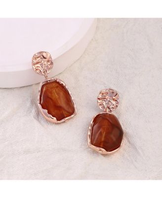 Women's The Hammered-Amber Drop Earrings - Rose Gold