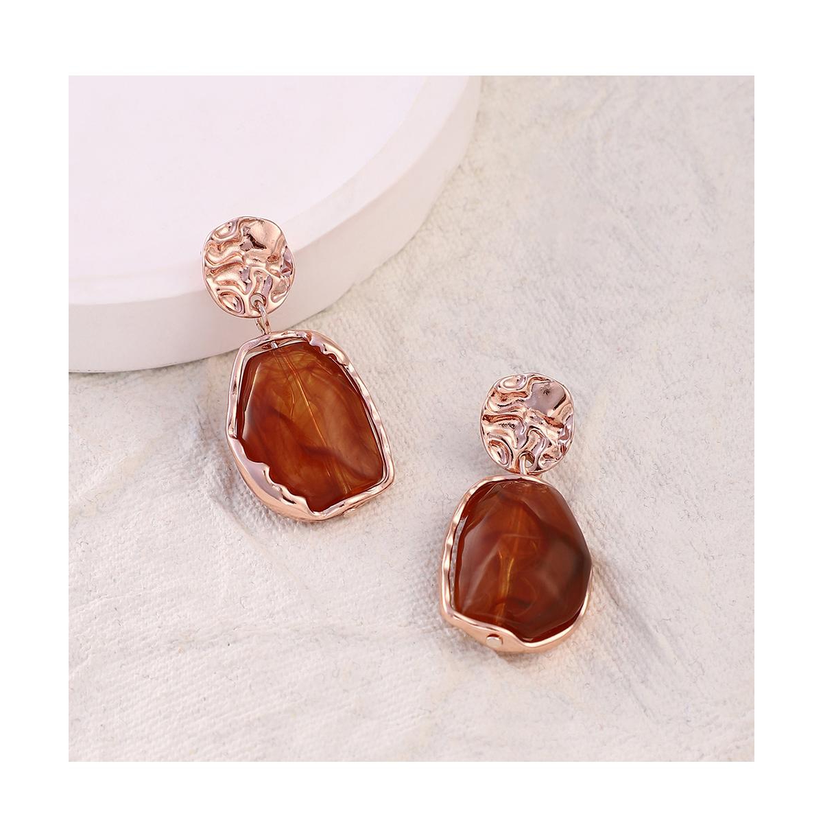 Women's The Hammered-Amber Drop Earrings - Rose Gold