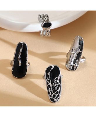 Women's The Enamel-Goliath Nail Rings - Metallic Silver (Set Of 4)