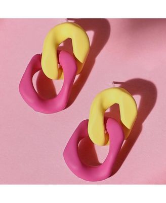 Women's The Block-Link Drop Earrings - Lemon Yellow & Fushcia Pink
