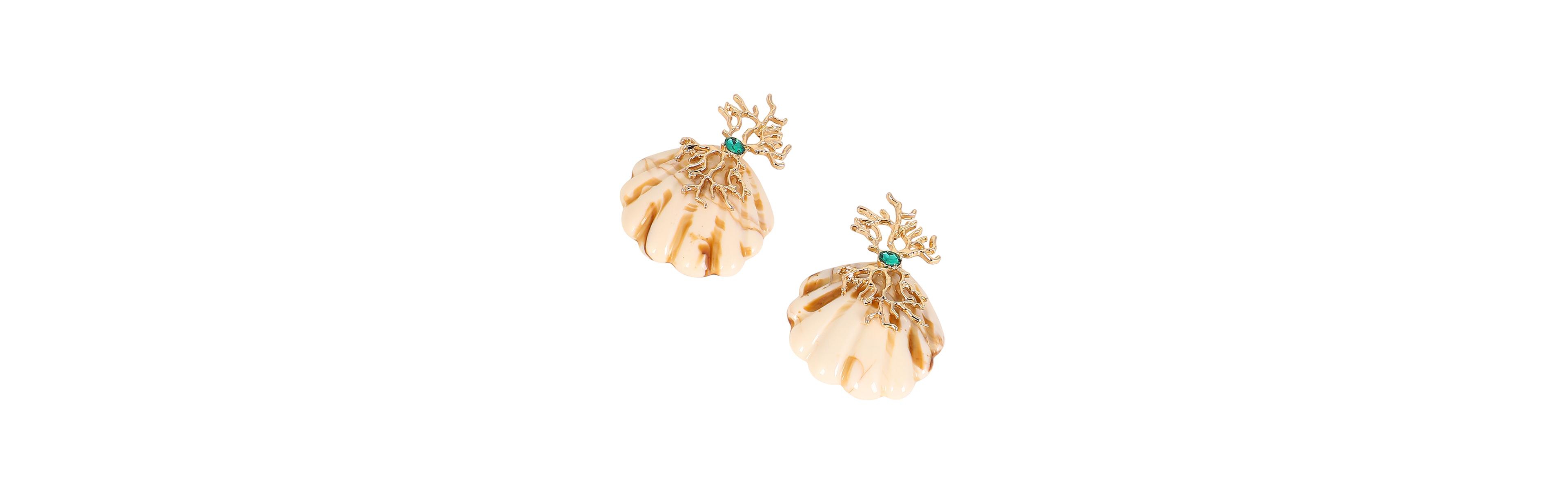 Sohi Gold Veined Conchiglia Drop Earrings