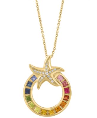 Diamond (1/20 ct. t.w.) and Multi Gemstones (1/2 ct. t.w.) Pendant Necklace in 14k Yellow Gold