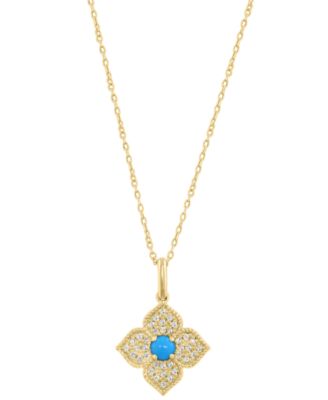 Diamond (1/10 ct. t.w.) & Turquoise Pendant Necklace in 14k Yellow Gold