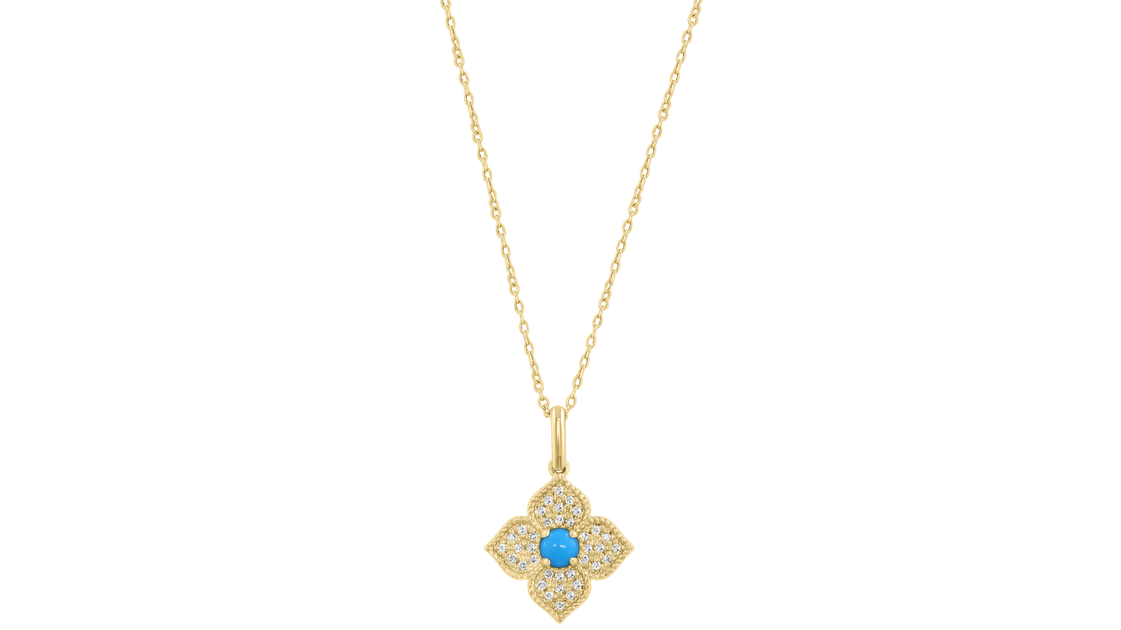 Effy Collection Diamond (1/10 ct. t.w.) & Turquoise Pendant Necklace in 14k Yellow Gold
