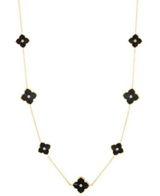 Diamond (1/20 ct. t.w.) & Onyx Necklace in 14k Yellow Gold