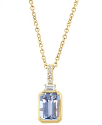 Diamond (1/20 ct. t.w.) & Aquamarine (7/8 ct. t.w.) Pendant Necklace in 14k Yellow Gold