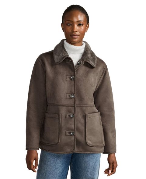 Женские куртки Lands' End Reversible Faux Shearling Fleece Button Front Coat
