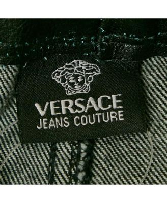 Women's Jeans Couture Black Washed Denim Leather Detail Mini Skirt