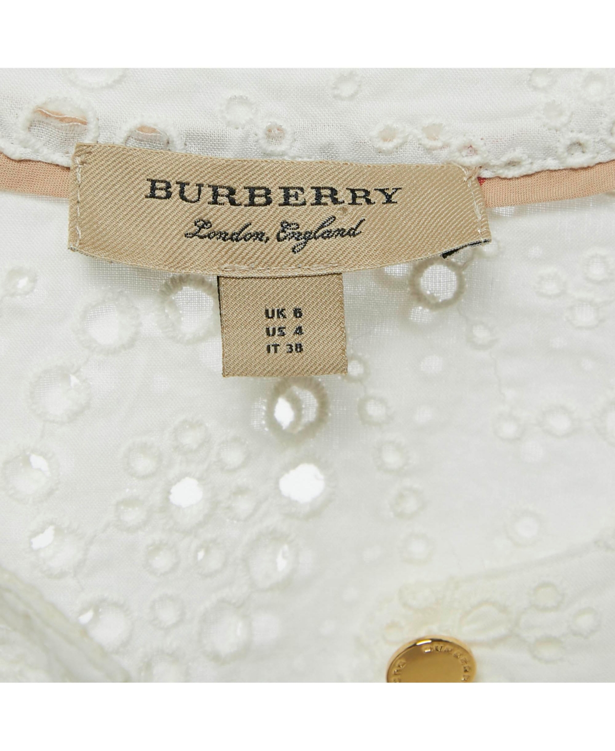 Pre-Owned Burberry Women's White Broderie Anglaise Cotton Short Dress