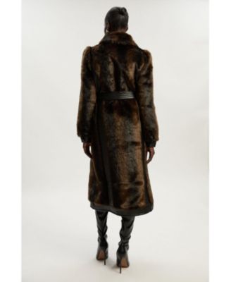 Petite Faux Fur Belted Midi Coat
