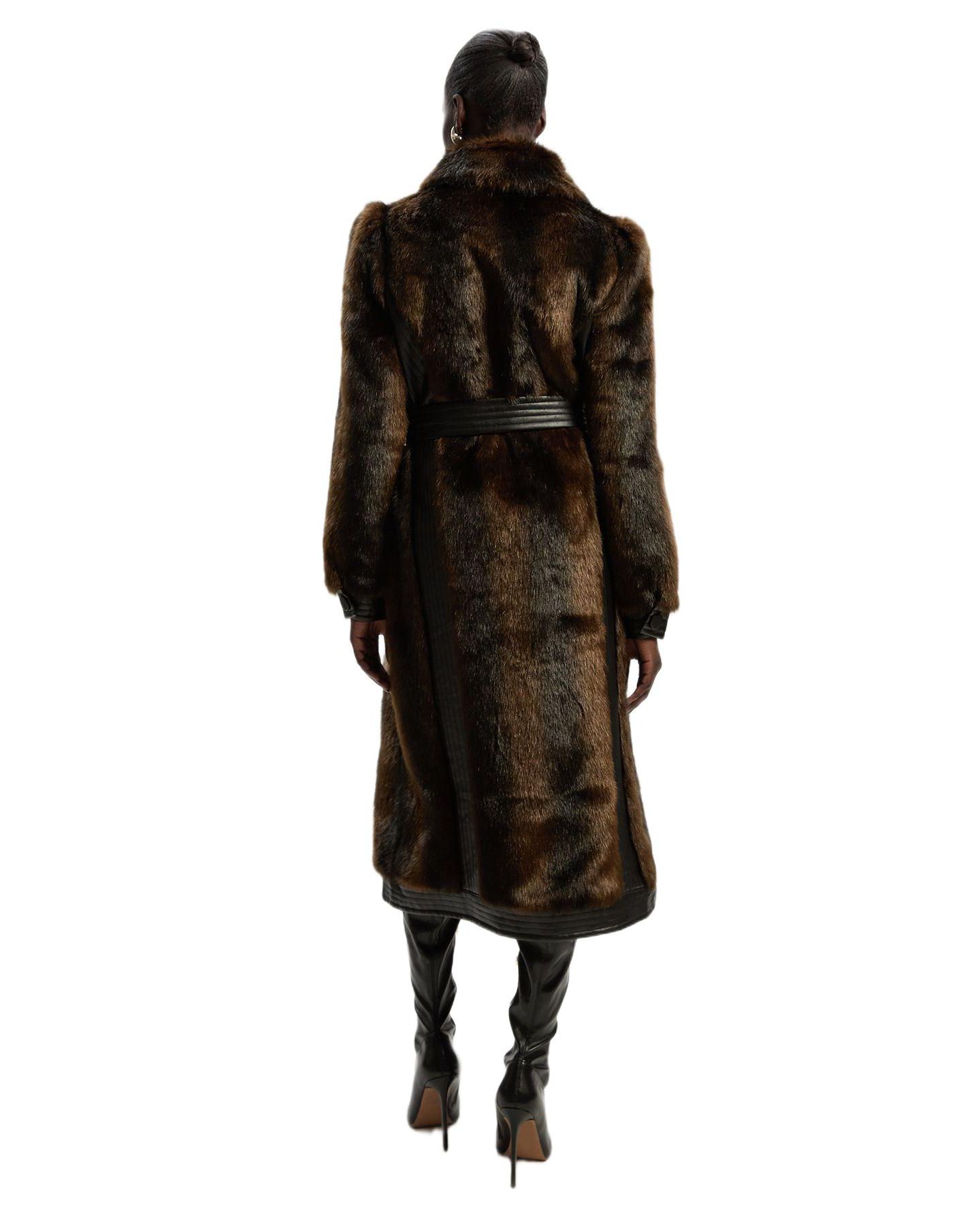 Женское пальто Karen Millen Faux Fur Belted Midi, цвет: Шоколадный — фото 3