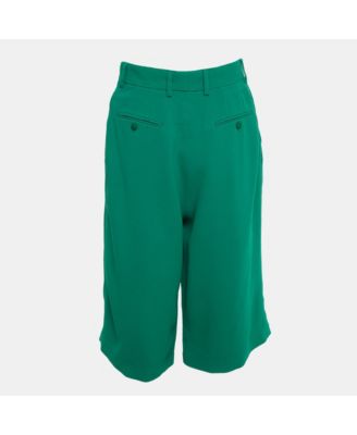 Women's Green Crepe Pleated Shorts