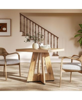 Square Dining Table for 4, 31.5-Inch Small Kitchen Table with Pedestal Base, Farmhouse Wooden Dinner Table