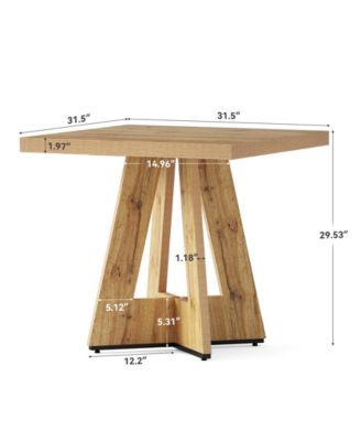 Square Dining Table for 4, 31.5-Inch Small Kitchen Table with Pedestal Base, Farmhouse Wooden Dinner Table