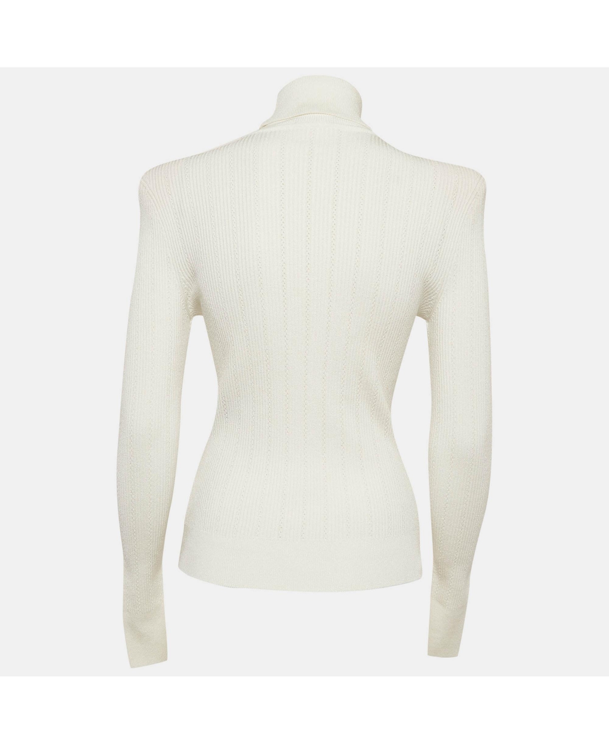 Pre-Owned Balmain Women's White Rib Knit Structured Shoulders Turtleneck Sweater