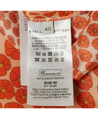 Women's Orange Ditsy Floral Print Silk Trousers