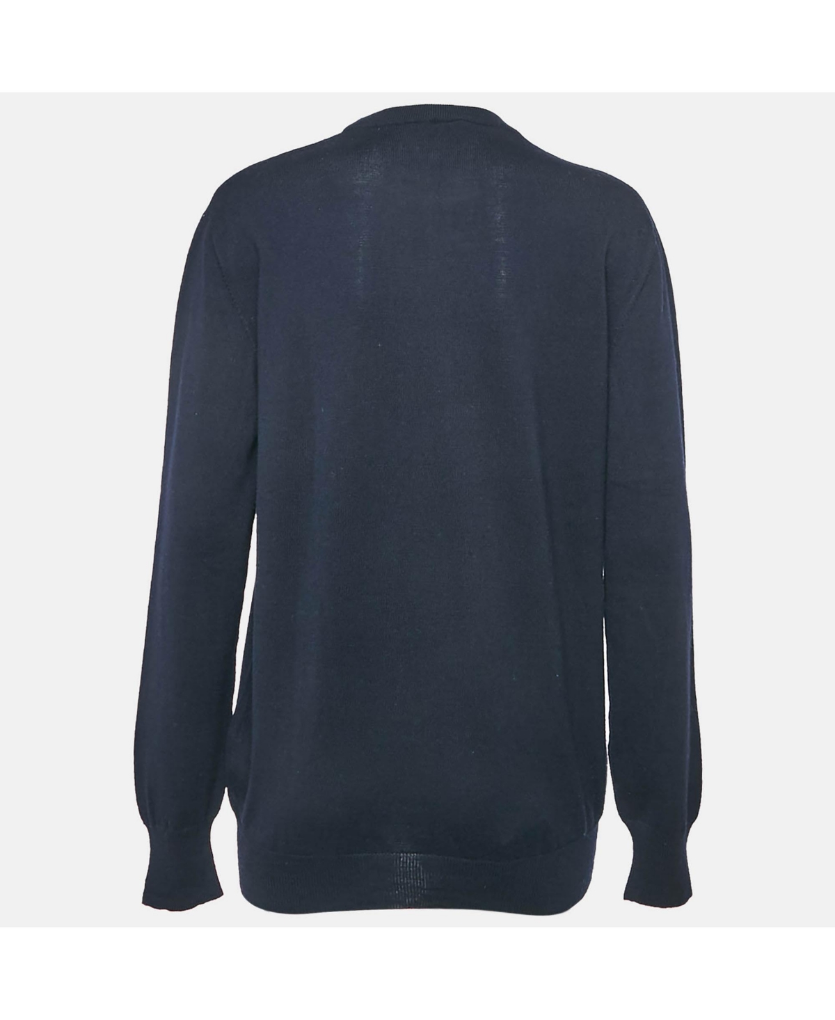 Pre-Owned Balmain Women's Navy Blue Intarsia Knit Crew Neck Sweater