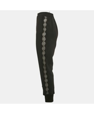 Women's Black Crepe Lace Trimmed Trousers