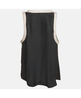 Women's Black Silk Stud Embellish Detail Tank Top