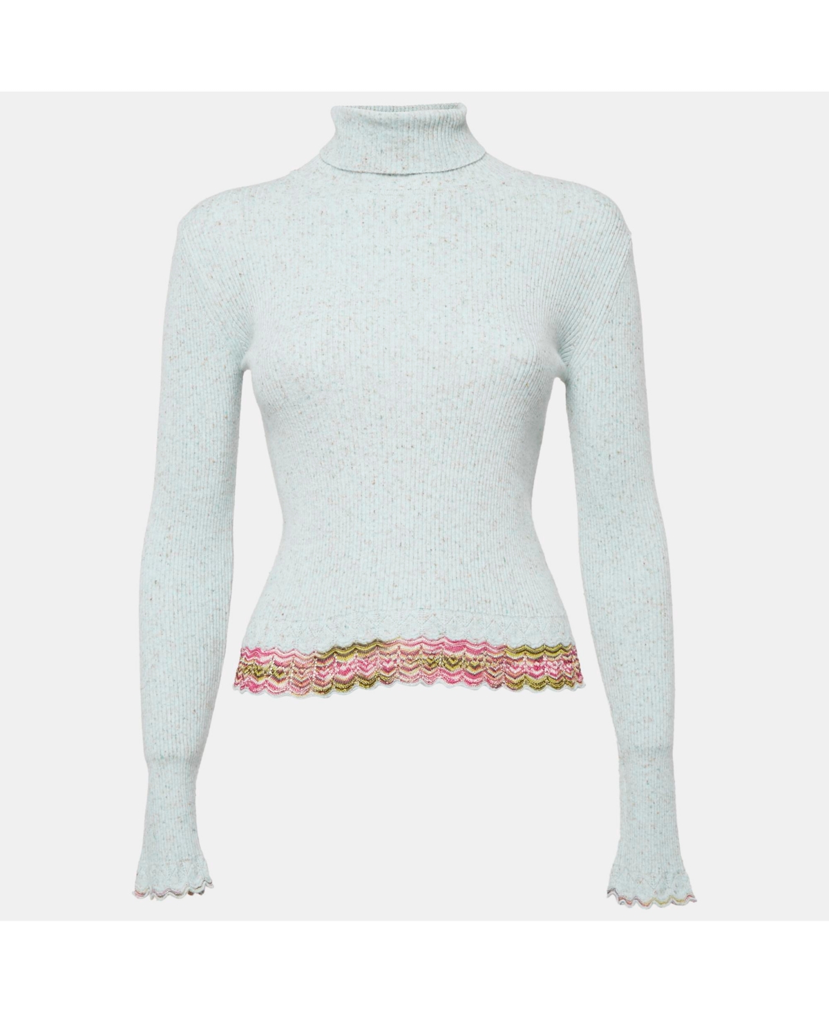 Pre-Owned Missoni Women's Light Blue Rib Knit Turtle Neck Long Sleeve Sweater