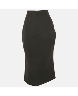 Women's Black Silk Front Slit Detail Pencil Skirt