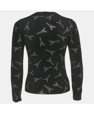 Women's Black Eiffel Tower Crystal Fleece Pullover