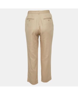 Women's Beige Cotton Blend Trousers