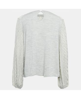 Women's Grey Wavy Embroidered Silk And Jersey Top