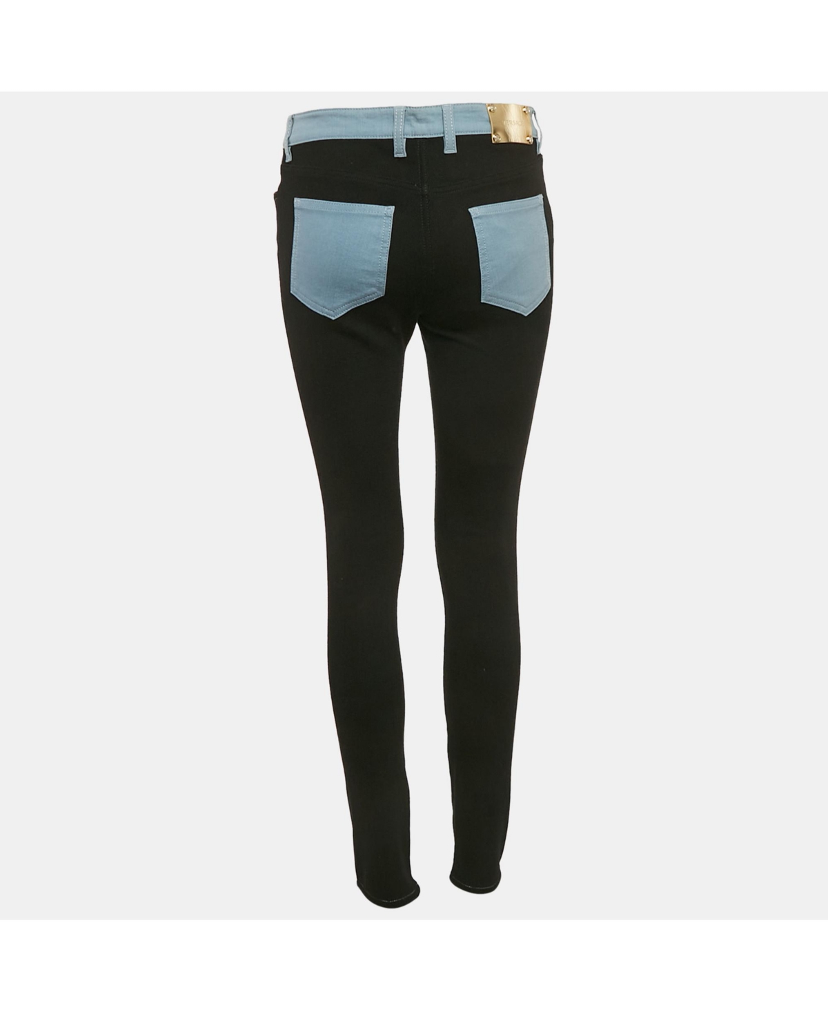 Pre-Owned Versace Women's Blue/black Denim And Cotton Skinny Jeans