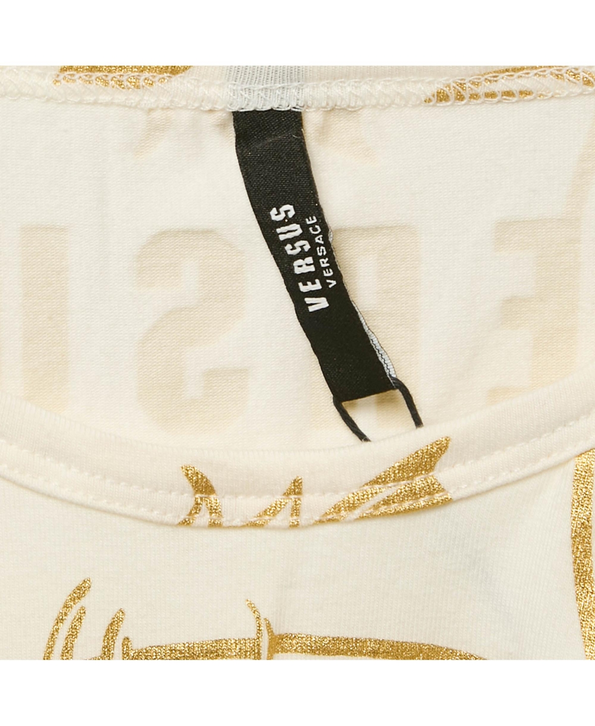 Pre-Owned Versace Women's Pre-Owned Versus Versace White Gold Print Cotton Crew Neck T-Shirt