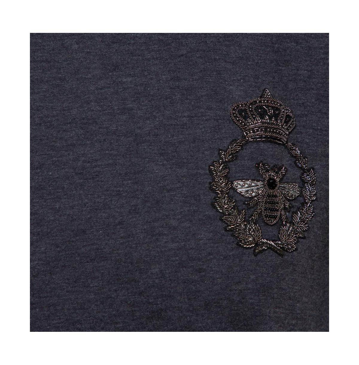 Pre-Owned Dolce & Gabbana Men's Grey Cotton Crown & Bee Patch T Shirt