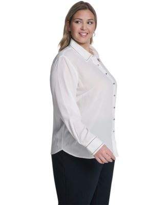 Plus Size Long-Sleeve Button-Down Top