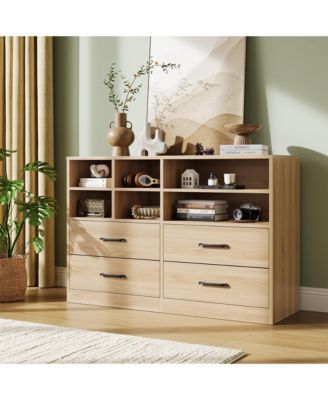 4-Drawer Bedroom Dresser with 6 Storage Cubbies and Adjustable Shelves