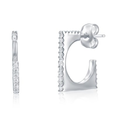 Suzy Levian Sterling Silver Cubic Zirconia Pave Square Open Hoop Earrings