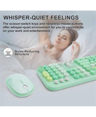  Colorful Round Keycap  2.4G Wireless Keyboard & Mouse Combo - Green, 104 Keys, Typewriter Style for Laptop/PC