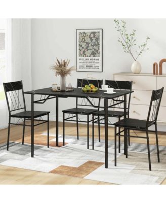 5PCS Dining Table Set for 4 Rectangular Kitchen Table & 4 Chairs with Metal Frame Cement