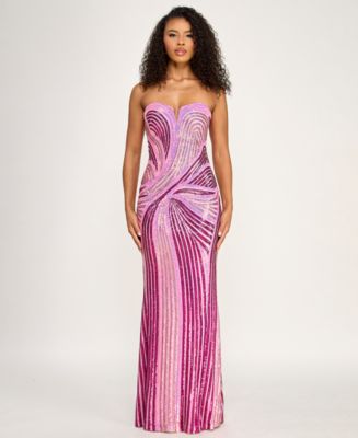 Say Yes Juniors' Swirl Strapless Sequined Dress - Magenta - Size 1/2