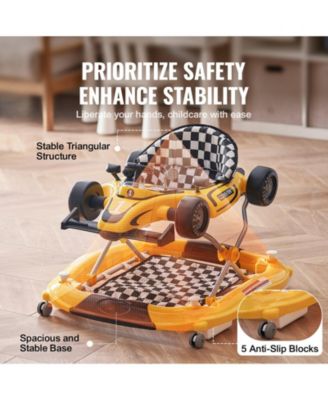 Kids 4-in-1 Foldable Walker Activity Center with Wheels Adjustable Height Light Toy Car