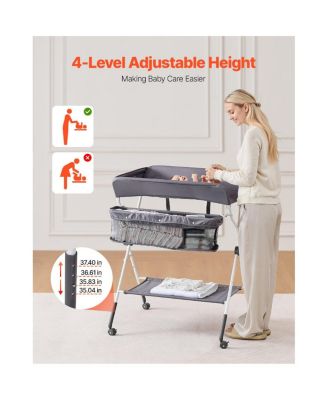 Foldable Baby Changing Table with Wheels and Side Basket