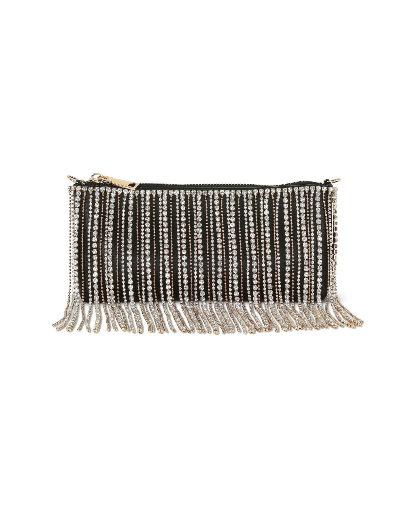 Женская сумка Jewel Badgley Mischka Piper Crystal Fringed Leather Zip Top Crossbody, цвет: Чёрный — фото 1