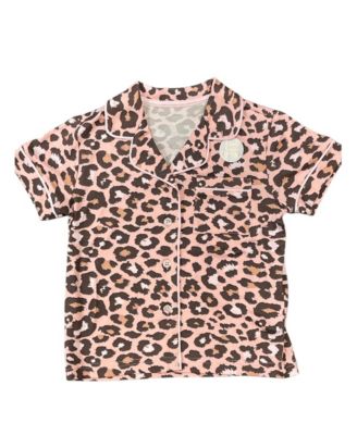 TAHARI Little Girls 3-Piece Pajama Set with Short Sleeve Notch Collar Top, Elastic Waistband Pants, and Shorts Bonus Scrunchie, Coral Blush, 4