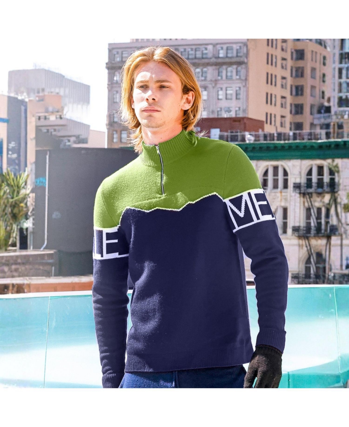 Bellemere New York Men's Merino Super Fine Mountain Print Sweater