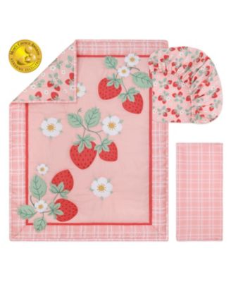 Crib Bedding Set for Baby Girls, Strawberry Sweet, 3 Pieces