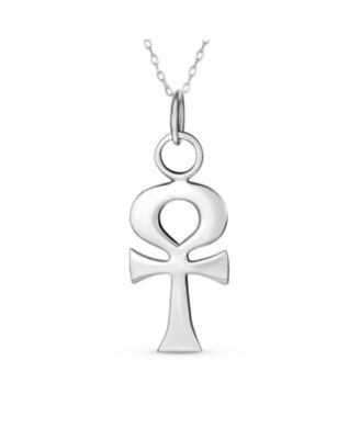 Religious Egyptian Hieroglyphs Key To Life Ankh Cross Pendant Necklace Oxidized Sterling Silver
