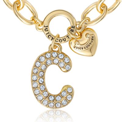 Pave Initial Charm Bracelet - 7.5'' Gold Tone Link